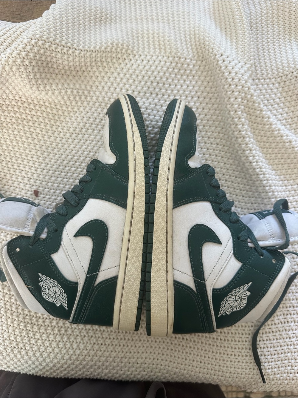 Jordan Men's Boy’s White and Dark Green High-Top Sneakers